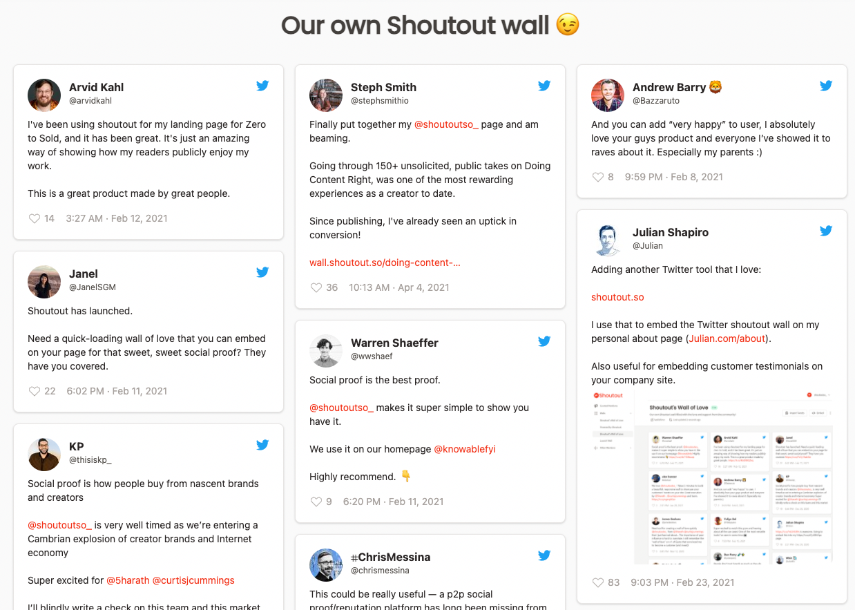 shoutout twitter wall example