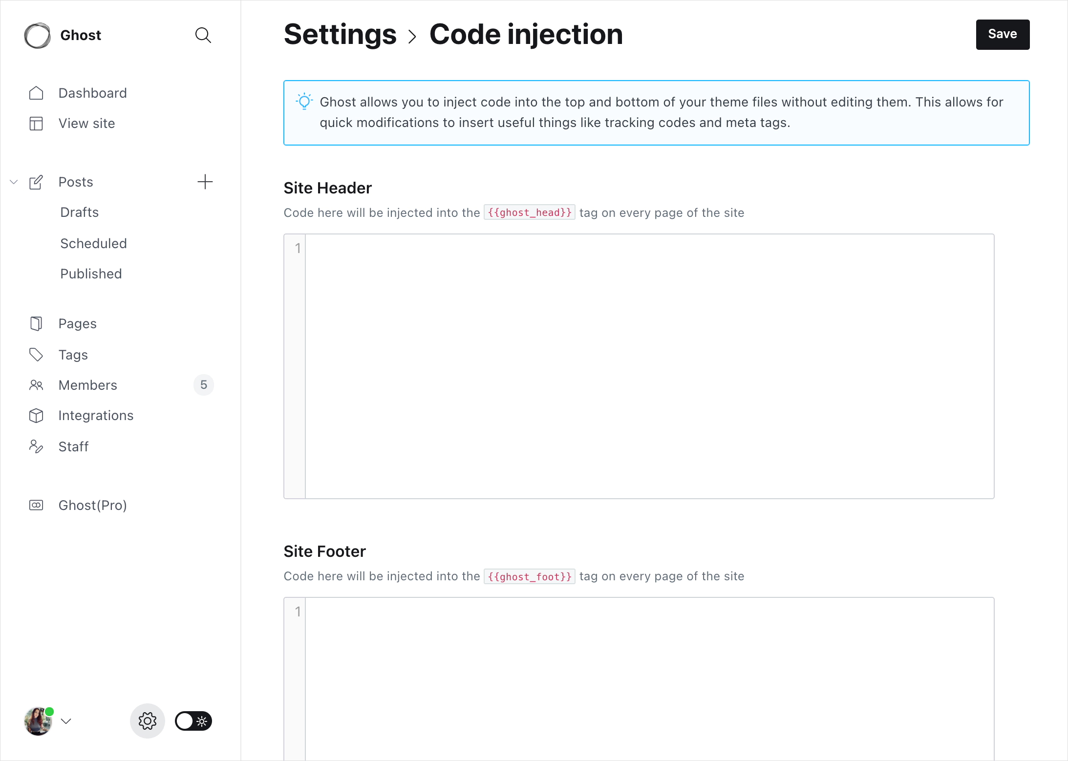 site-wide code injection in Ghost