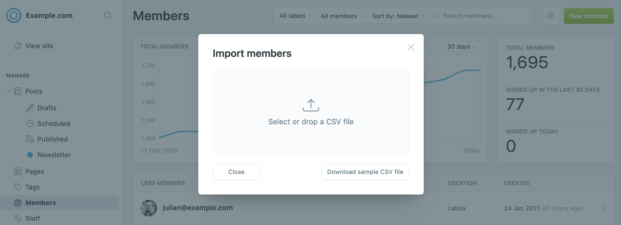 Importing members via CSV in Ghost